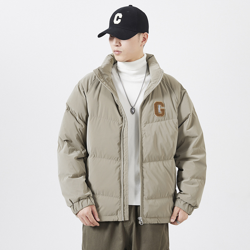 High end light luxury down men, short style stand up collar loose bread jacket, winter warm and fashionable casual_voghion.com