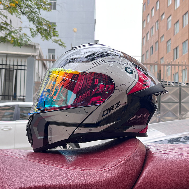 Orz casco de coche eléctrico masculino y femenino casco de verano doble espejo trasero medio completo personalidad cuatro estaciones pareja Bluetooth