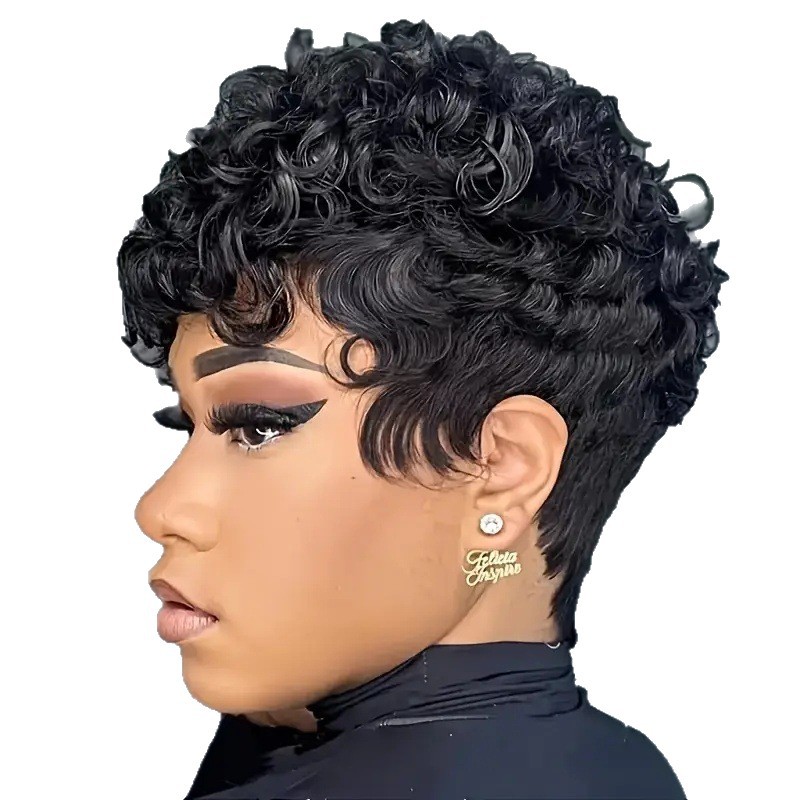 Perruque courte afro en fibres synthétiques bouclées, style à clips, cheveux ondulés pour un usage quotidien_voghion.com