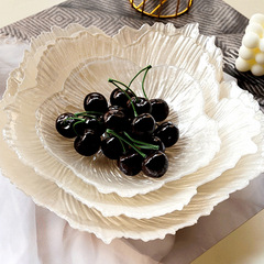 Nordic glass bead disk flowers plate Instagram style tableware high-end pearl white fruit salad dessert Western dinner plate