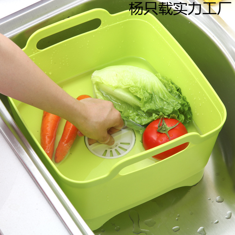 Cesta de lavado de verduras doméstica simple y portátil, cocina de lavado de verduras de plástico con cubierta, cesta de drenaje gruesa, cesta de platinas móviles