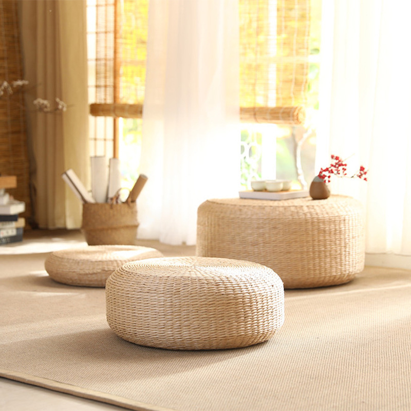 Cojín de paja tejido para meditación, asiento redondo de paja para suelo, oficina, hogar, sala de té, tapete para ventana.