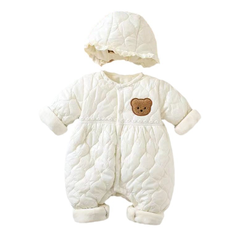 Ropa de invierno para bebés nuevo estilo mono de algodón fino ropa de otoño para bebés sombrero de encaje abrigo de algodón cálido mampara de bebé recién nacido de luna llena