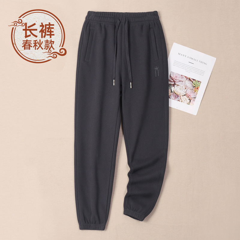 100%コットン グレーの女性用スポーツパンツ 春秋モデル 2026年新作 純綿スウェットパンツ 女性用フリースカジュアルパンツ