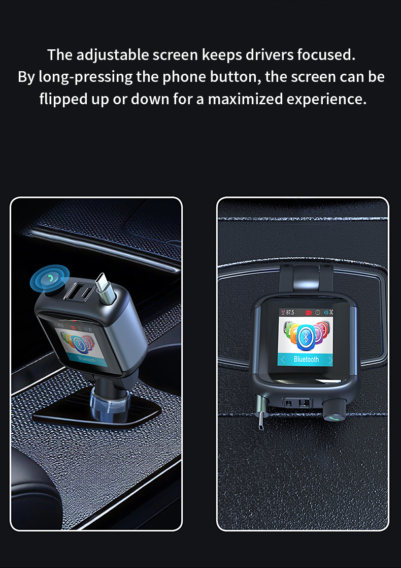 Car-mounted color display screen Bluetooth FM transmitter hands-free calling PD65W fast charging charger MP3 player