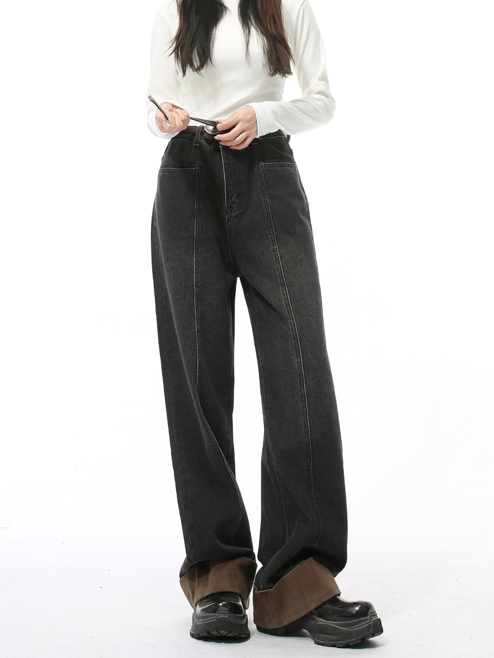 MTLCLOTHES Hombres| Nuevo invierno retro deconstrucción diseño de empalme sensación de tubo recto suelto vaqueros lavados con agua