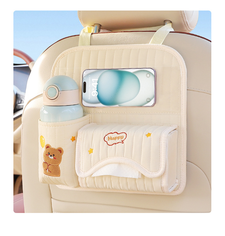 Car Seat Back Storage Bag Multifunctional Seat Storage Box Car Hanging Water Cup Bag Cute Car Tissue Box for Women