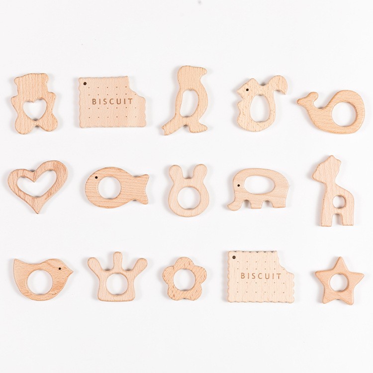 Source Manufacturer Beech Wood Animal Teething Stick Beech Wood Ring Accessories Infant Creative Pacifier Chain DIY Accessories