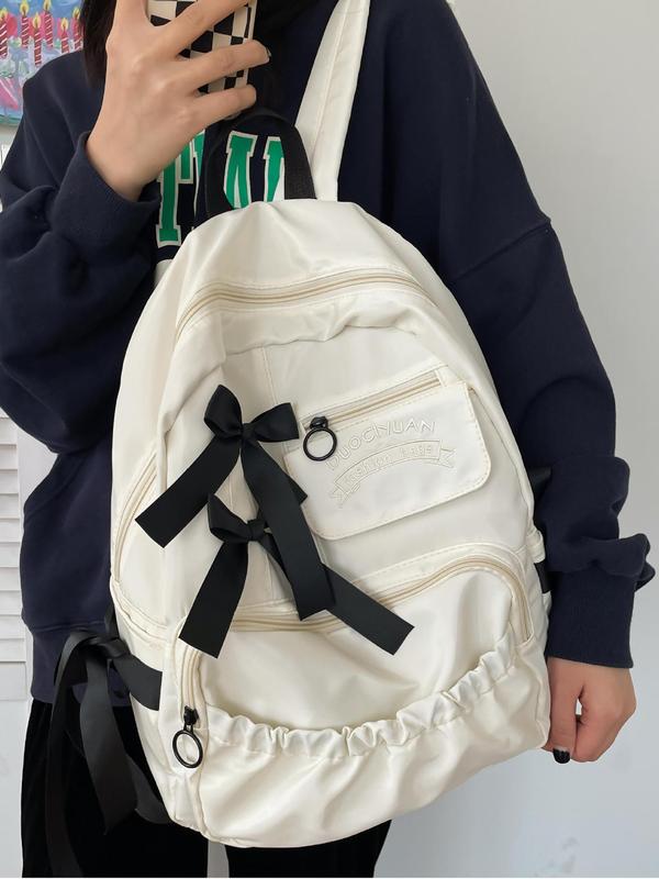 清新甜美学院风书包女初中生韩版洋气蝴蝶结双肩包纯色高中生背包|undefined
