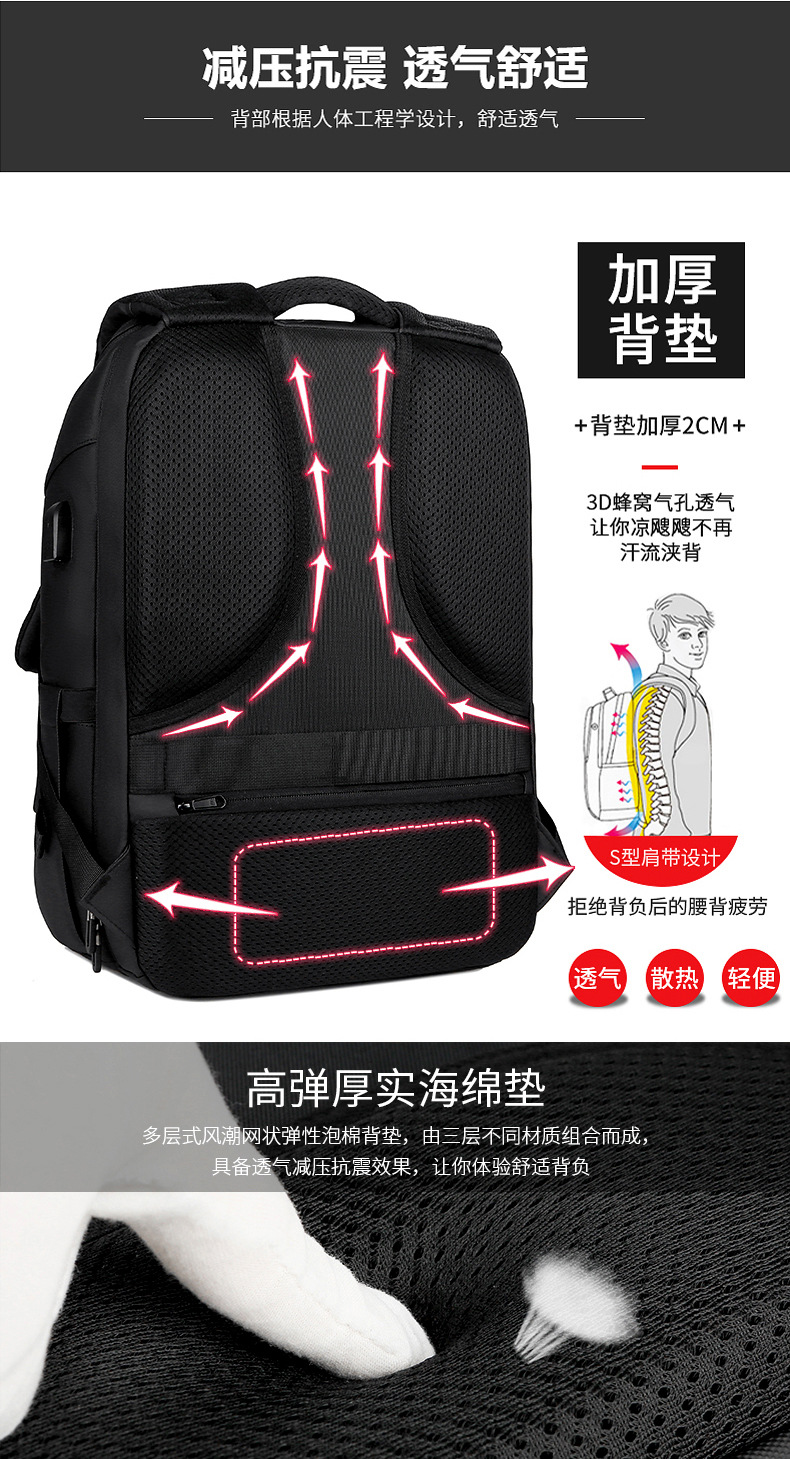 Leather film backpack for men, large-capacity multi-functional business travel backpack, laptop bag, college student schoolbag undefined