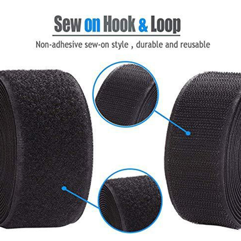 Cierre de velcro para zapatos, cinta de gancho y bucle negra y blanca, cosida, correa de nailon mezclado sin pegamento.