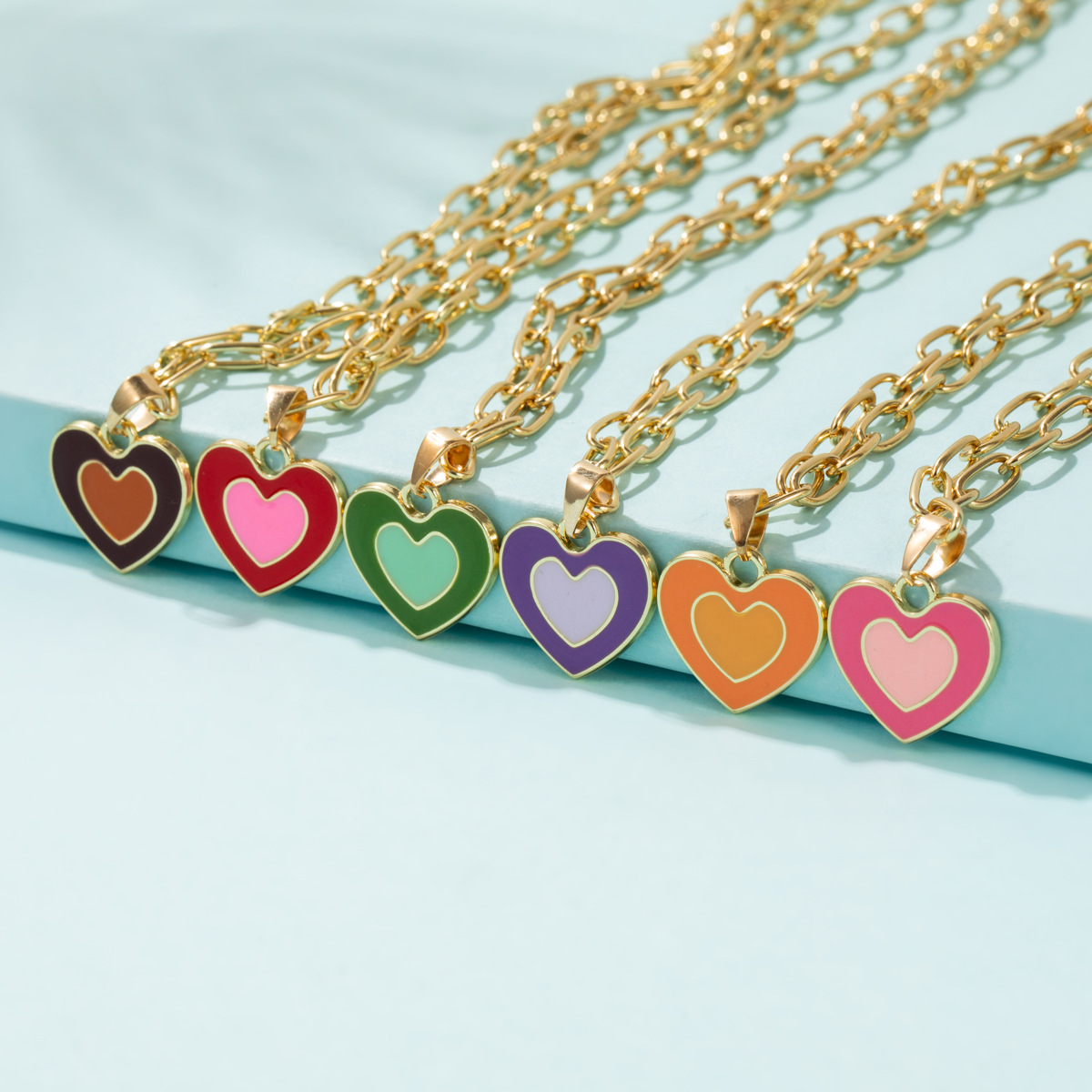 European And American New Heart-shaped Simple Dripping Color Matching Double Heart Necklace display picture 8