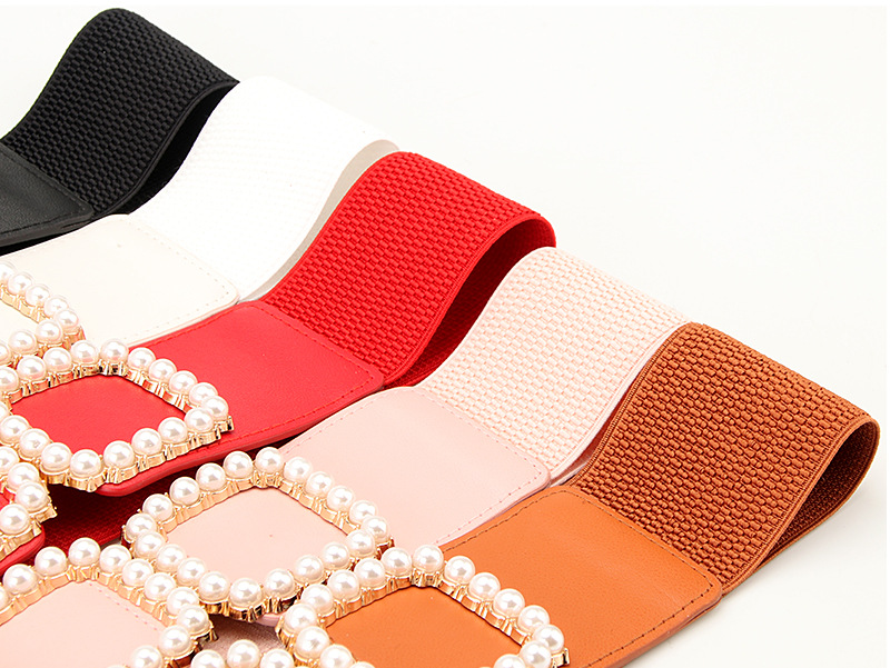 Sweet Solid Color Pu Leather Artificial Pearls Women's Leather Belts display picture 4