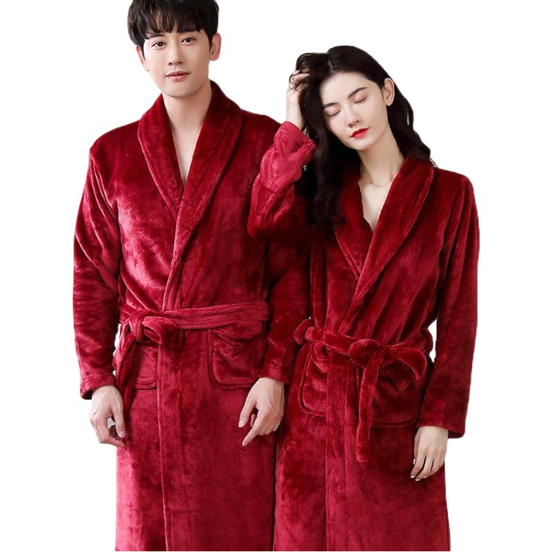 Camisón de pareja fuente productos fábrica franela camisón manga larga hogar Albornoz engrosada coral fleece Pijamas