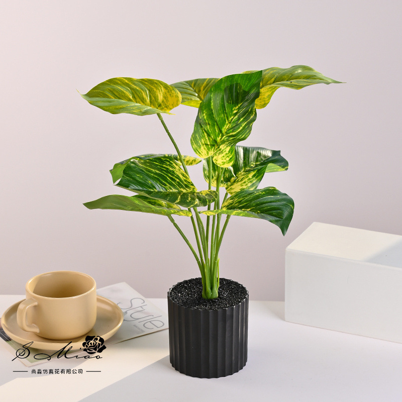 Plantas verdes de 9 hojas, plantas en macetas de simulación, flores artificiales, decoración de estudio fotográfico para el hogar creativo, plantas verdes artificiales, bonsai de simulación image 4