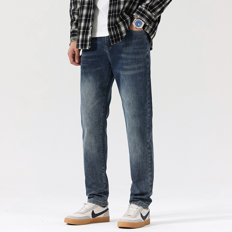 New Spring and Summer Men's Korean-style Denim Fashion Brand Casual Elastic Micro-cone Small Straight Jeans for Young Men