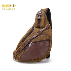 跨境专供欧美复古时尚潮流帆布斜跨胸包月牙型多功能男士胸包