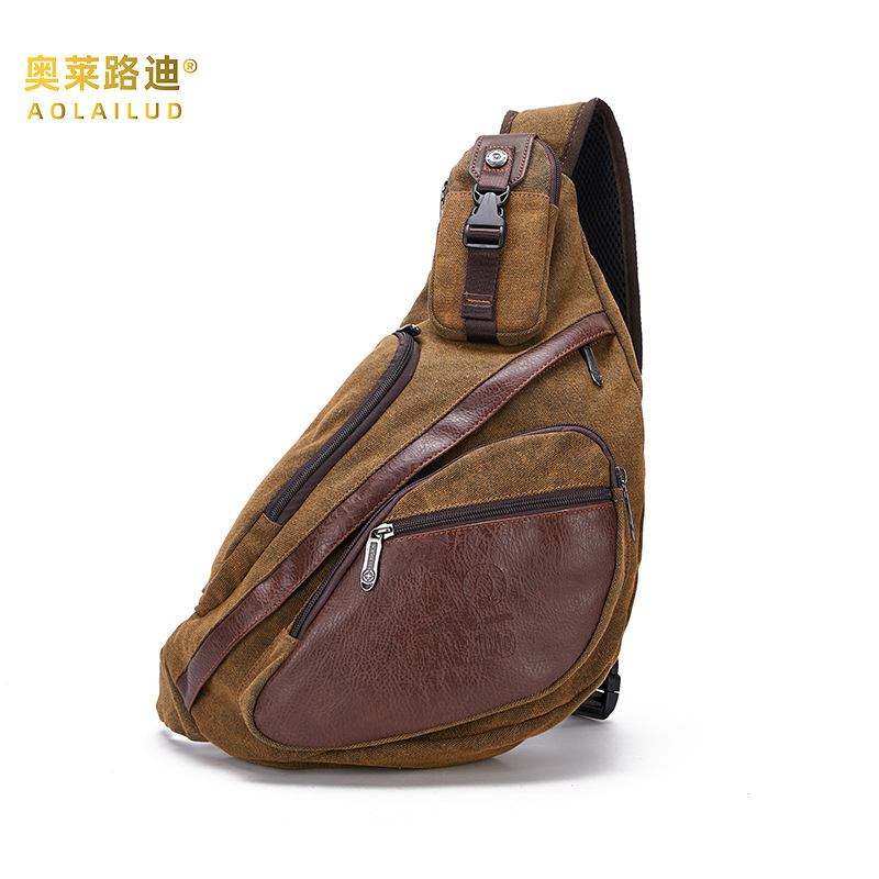 Cross-border European and American Retro Fashion Canvas Crossbody Chest Bag Crescent-shaped Multifunctional Men's Chest Bag Cross-border European and American Retro Fashion Canvas Crossbody Chest Bag Crescent-shaped Multifunctional Men's Chest Bag