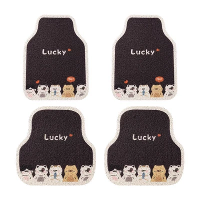 Mats for Girls, Cartoon Cute Car: Universal Foot Pad - black-kitten-complete-vehicle-50655050cm-wire-loop-four-piece-set