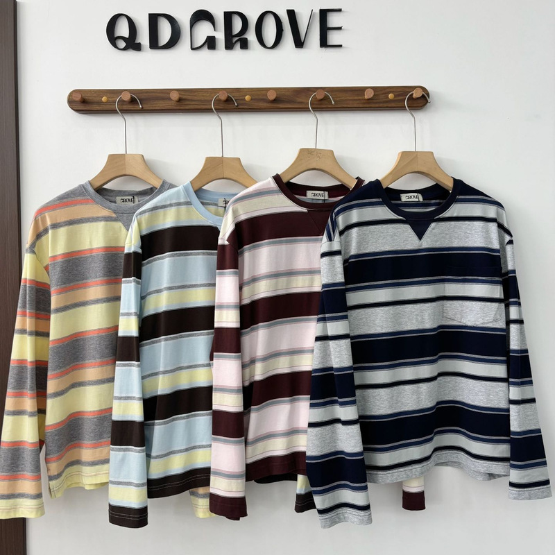 In Stock 2026 Summer New Model Qd Grove Cha Jung-Won/Lim Na-Yeon Same Style Round Neck Striped Color-Blocking Long-Sleeve T-Shirt In Stock 2026 Summer New Model Qd Grove Cha Jung-Won/Lim Na-Yeon Same Style Round Neck Striped Color-Blocking Long-Sleeve T-Shirt