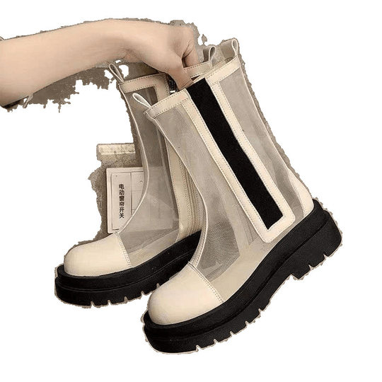 Mesh Short Boots for Women 2025 New Spring and Summer Breathable Chimney Chelsea Sandals Trendy Thick-Soled Thin Cut Out Boots