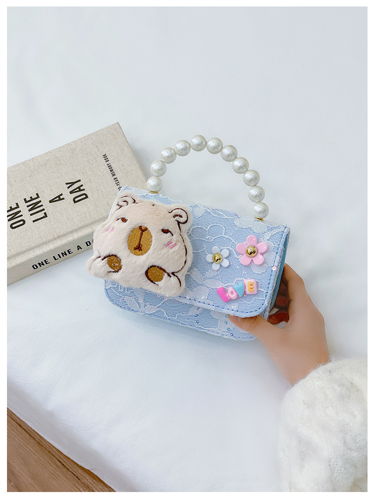 131g Weight Synthetic Leather Lining Material Lace Fashion Element Magnetic Buckle Closure Type Top Handle, Chain Strap Type Crossbody Bag Bags Type Daily Occasion Synthetic Leather, Polyester Material Kids Backpack Backpack Capybara Pattern All Seasons Season Kid'S Gender Cute Style Square Shape Kid'S Synthetic Leather Polyester Capybara Cute Lace Square Magnetic Buckle Crossbody Bag 7