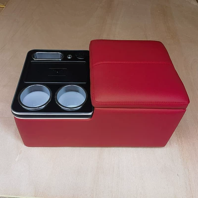 Storage Box, Car Rear – Armrest box - universal-type-luxury-burgundy-with-usb-charging-atmosphere-light-wireless-charging
