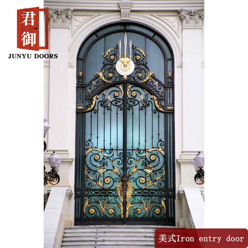 Exported to Europe and the United States Villa arched courtyard steel cast iron door flower main entry royal anti-theft door Noble glass