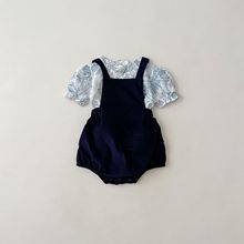 ins韩版婴幼儿法式衬衫灯芯绒背带裤两件套女宝夏季公主甜美套装