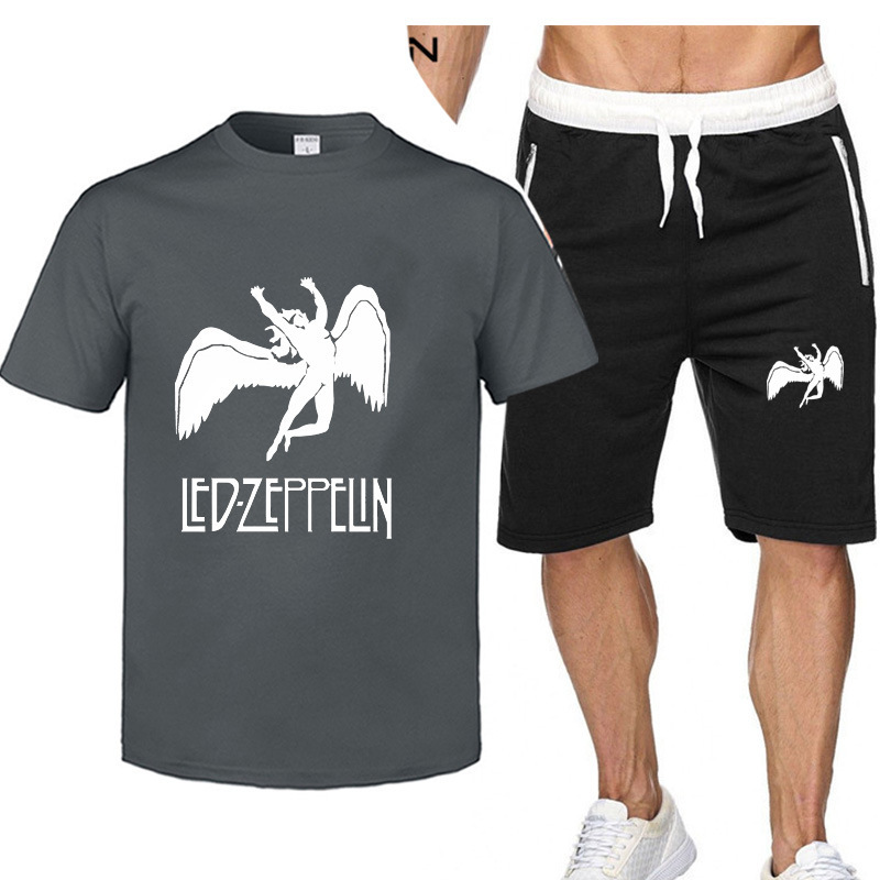 Short-Sleeved Men's T-Shirt Suit Shorts Rock European and American Classic Led Zeppelin Band Zeppelin Commemorative