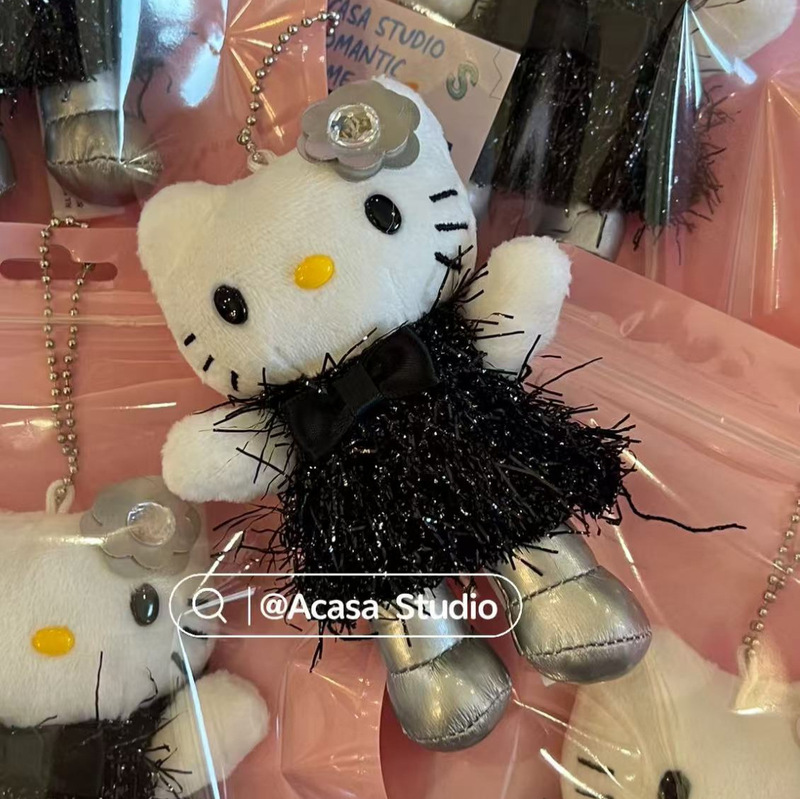 黑色闪裙hello kitty挂件哈喽包包玩偶书包挂饰公仔钥匙毛绒hallo|undefined