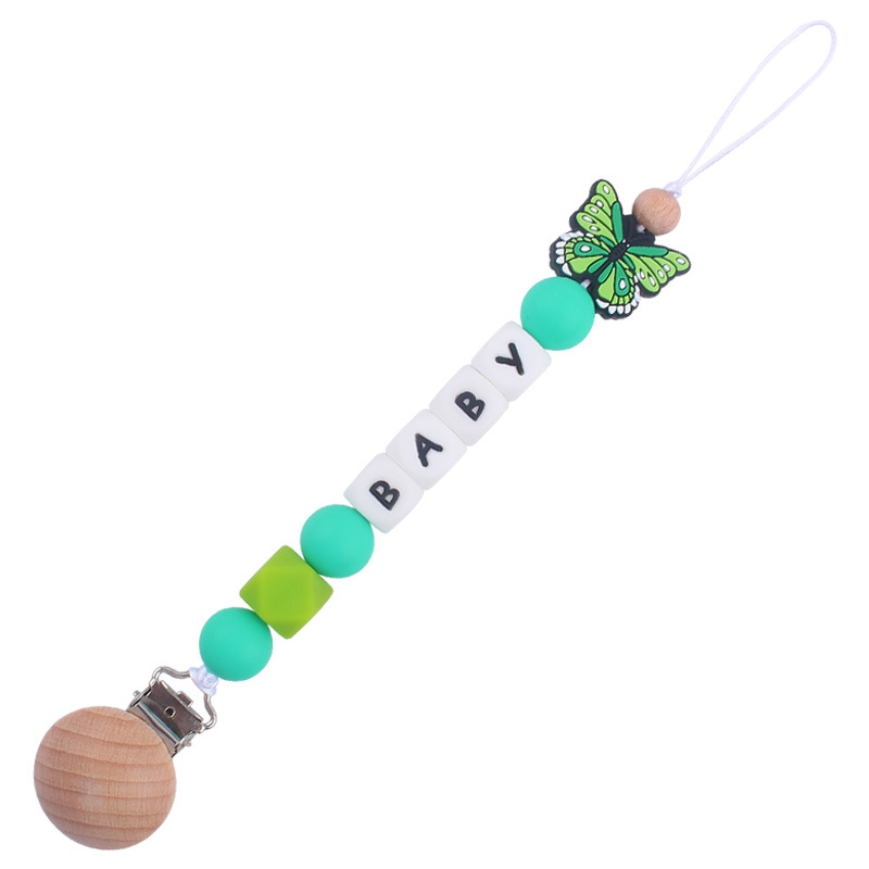 Nuevo bebé de dibujos animados animal mariposa Pavo Real búho mordedor calmante bebé molar pezón anti-gota cadena