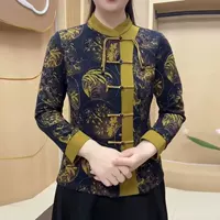 2025 Весенне-осенняя короткая рубашка Cheongsam в китайском стиле для мам, модная приталенная рубашка с улучшенными пуговицами для женщин среднего возраста.
