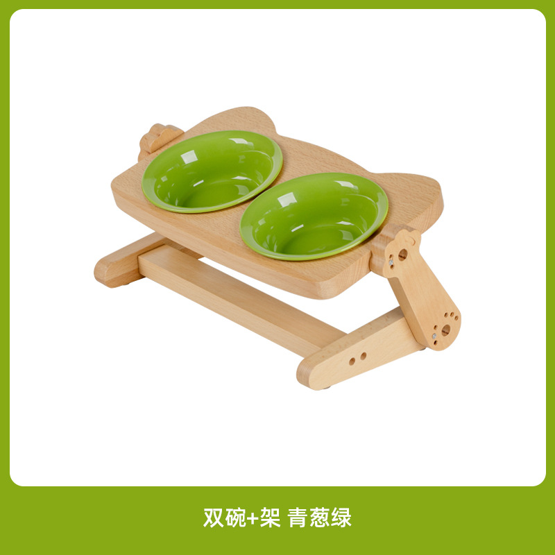 Cadena de gato de madera de haya, tazón de cerámica para gatos, tazón de comida para gatos, tazón de agua para proteger la columna cervical, tazón de comida para gatos y perros, tazón para mascotas