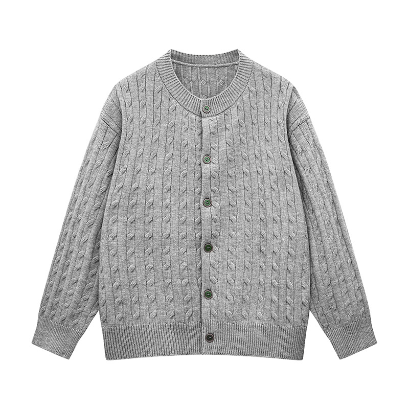 2026秋季韩系风黄色长袖针织开衫宽松圆领青少年运动透气上衣，男装针织衫/毛衣，星座614