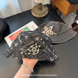 朋克风个性新款街头五角星装饰渔夫帽水桶帽男女嘻哈潮流复古帽子