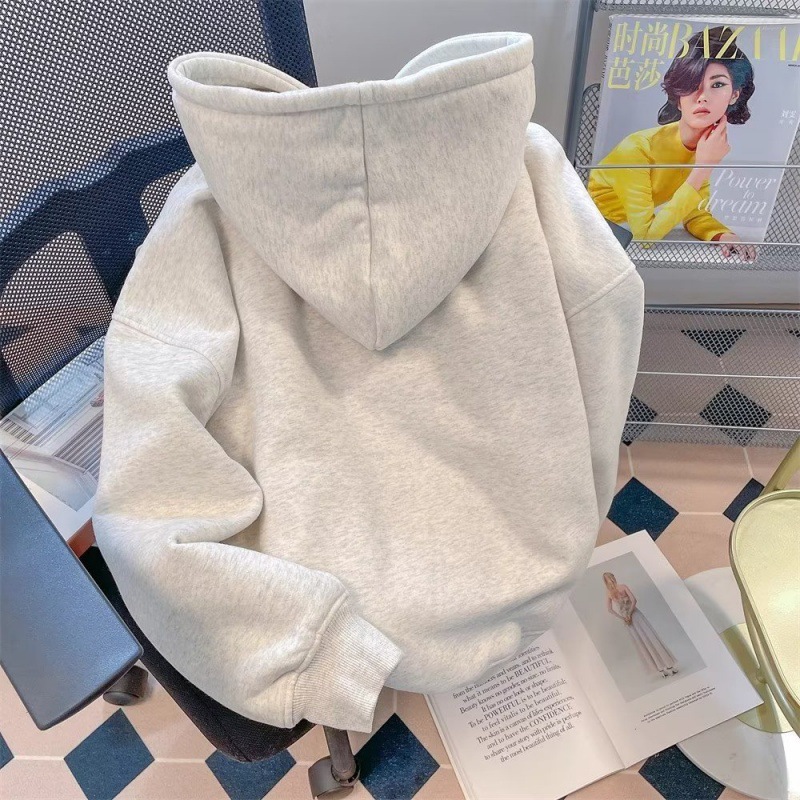 Herren-Fleece-Sweatshirt mit Kapuze in Übergröße, trendig, locker, lässig, lässiger Stil, weißer Look, Hongkong-Stil_voghion.com