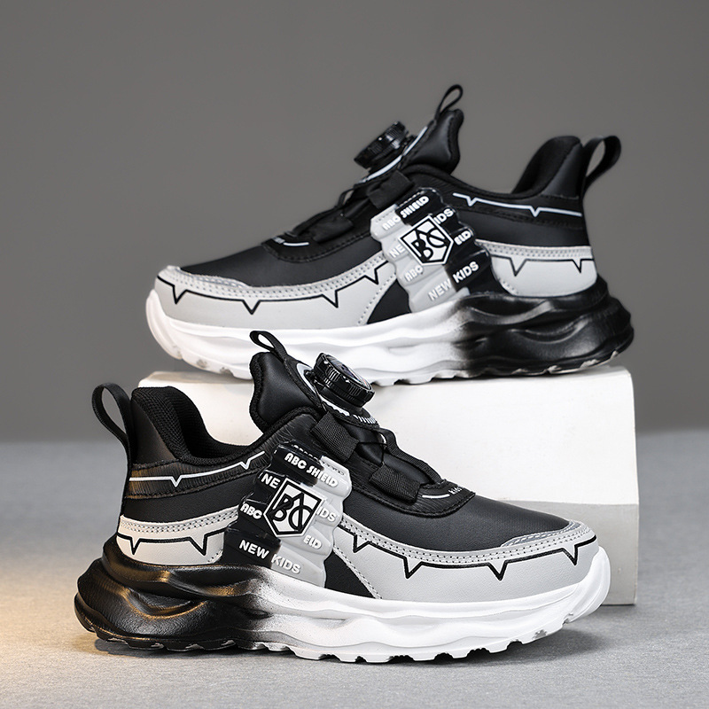 2025 nuevos zapatos de correr para niños botones giratorios zapatos de malla transpirables zapatos deportivos de moda para niños fábrica de cabello recto