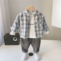 嬰兒襯衫男童子長袖2023秋裝新款春秋兒童襯衣小童潮寶寶上衣外套