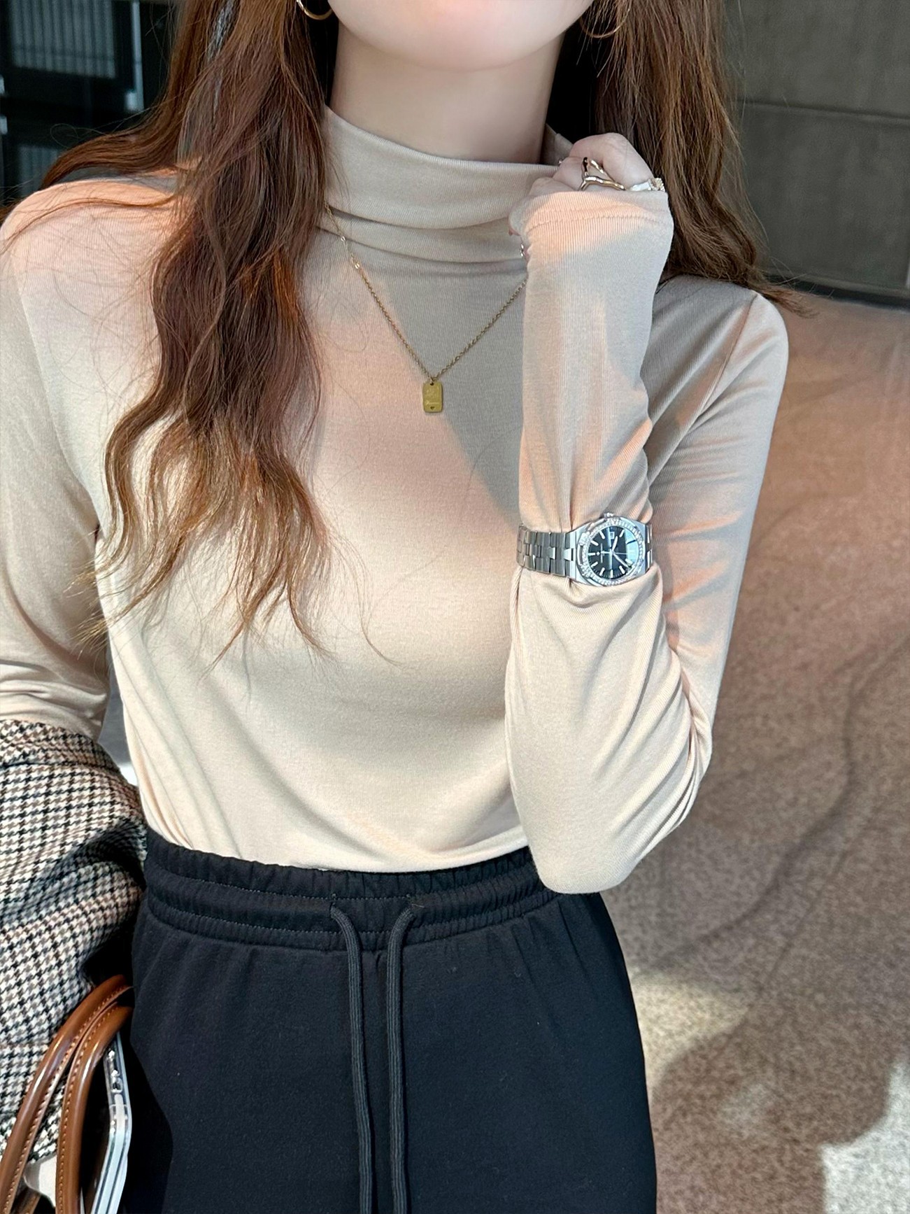 카키~하프 터틀넥