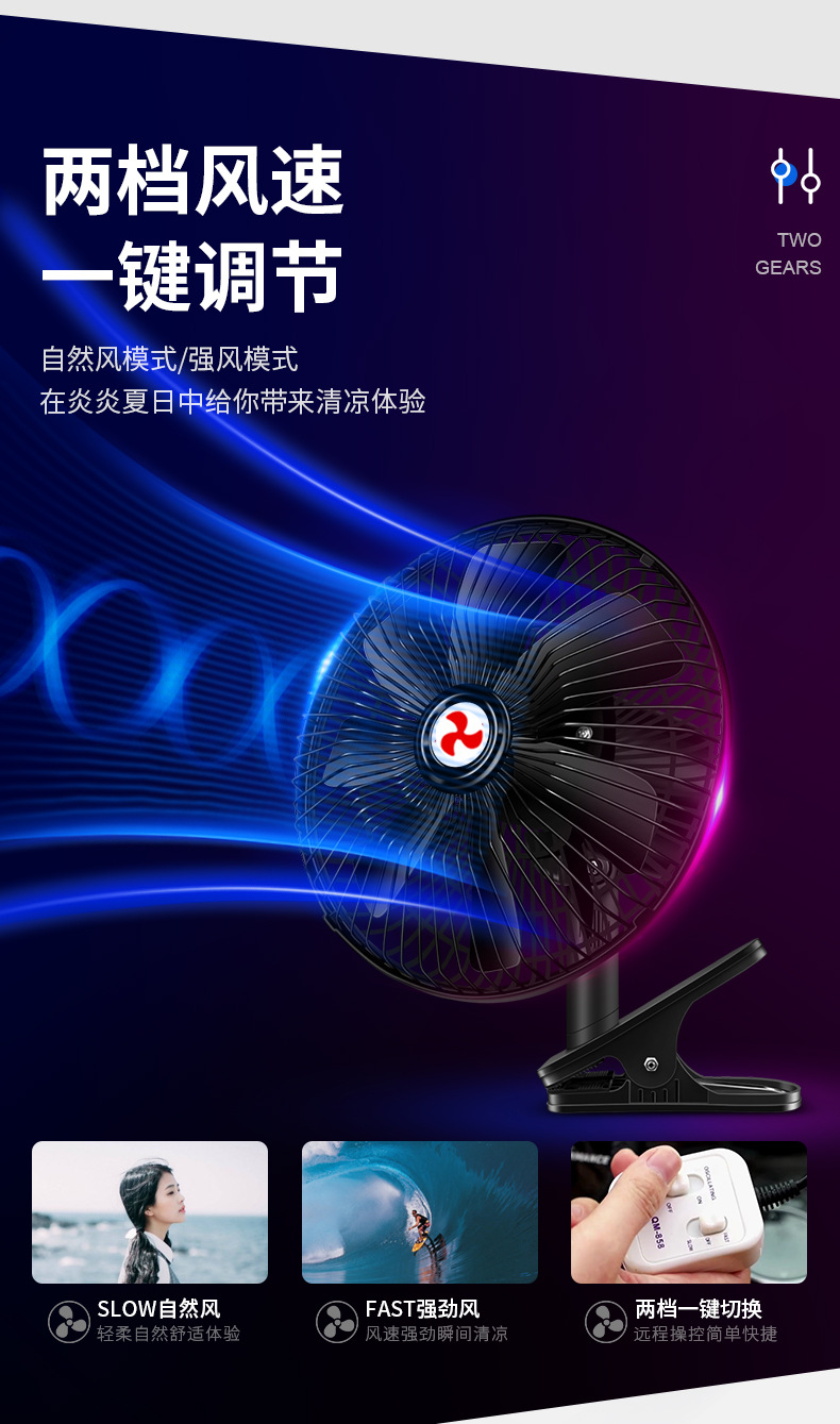 Car Fan 24V for Large Trucks, 12V for Vans, Strong Wind, Silent Car Fan, Cooling, Multi-Angle Adjustment