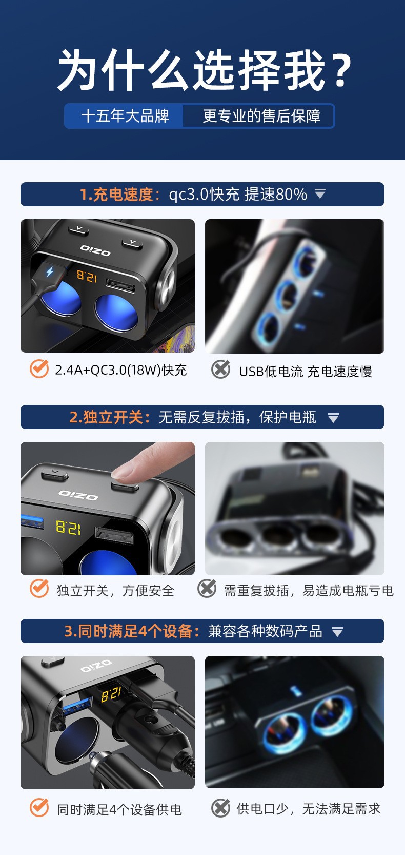 [Y48Qa] Car Charger with Cable, Car Charger Adapter, Multi-Functional Cigarette Lighter Conversion Plug for Cars