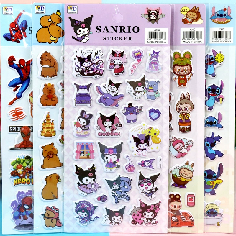 Детские наклейки с мультяшными пузырьками Sanrio Kuromi Capibara Stitch Labubu Человек-паук трехмерные наклейки
