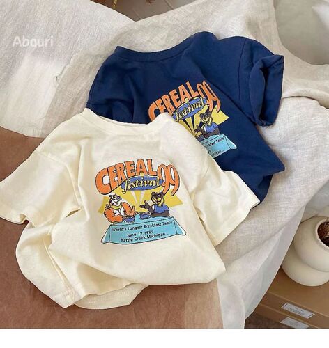 Cotton Children's Short Sleeve T-shirt 2024 Summer New Fashion Cartoon Print Unisex Baby Toddler Crew Neck Top Trendy