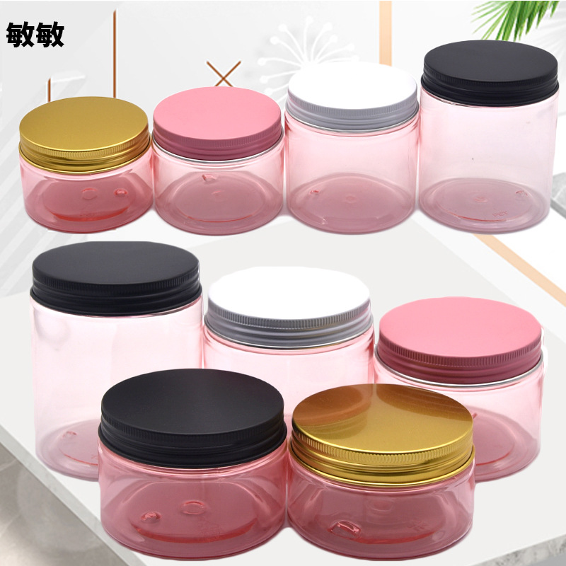 En stock botella de boca ancha de plástico para mascotas cubierta de aluminio botella de crema cosmética sub-embalaje botella vacía máscara tarro de crema de ojos superficie de tarro
