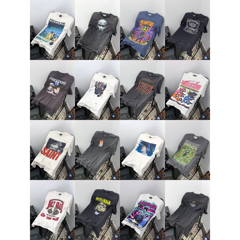 Saint Akira Direct Spray Printing American Niche High Street Retro Washed Old Vtg Loose Short-Sleeved T-Shirt for Men