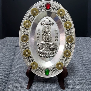 Antique handicraft Buddha plate material is alloy surface plated with silver