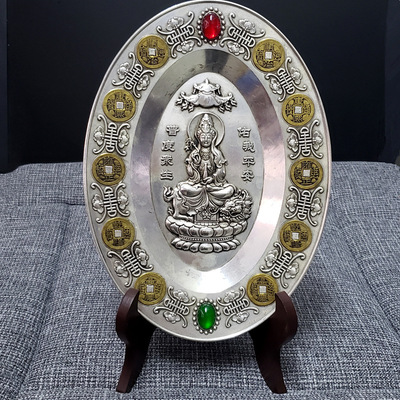 Antique handicraft Buddha plate material is alloy surface plated with silver