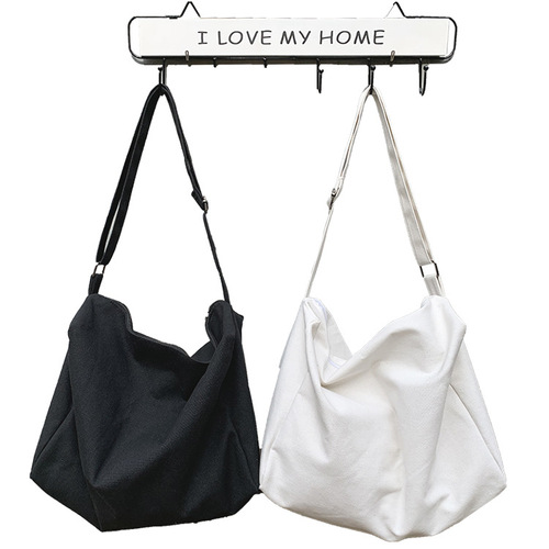 New black lazy style canvas bag crossbody male and female students large capacity simple and versatile canvas bag