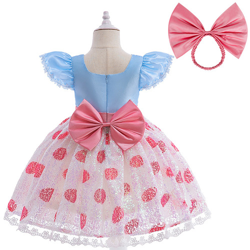 Foreign Trade Toy Story Shepherdess Dress for Girls, Fly Sleeve Princess Dress with Lace and Polka Dot Fabric
